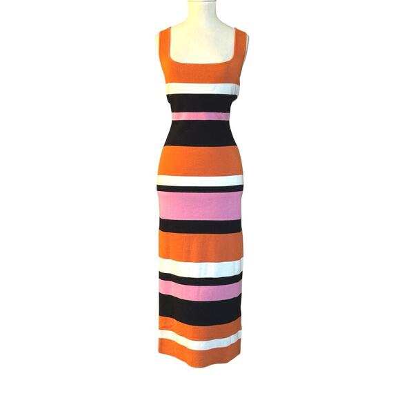 TIMING Womens Modern Pop Striped Sweater Dress Size L Black/Orange/Pink - Picture 3 of 10